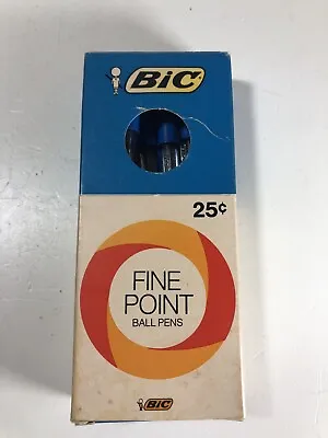 Vintage BIC Fine Point Blue Ball Point Pen .25 Cents Non-Working BOX 8 PENS • $10.97