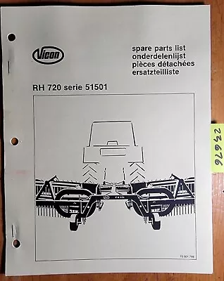 Vicon RH720 Series 51501 Rake Parts Manual 70.001.788 • $15