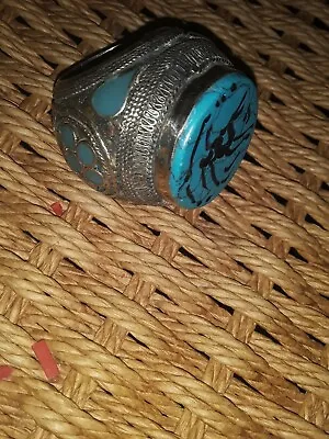 Ring Vintage Afghan Islamic Tribal Seal Immigration Stamp ?Rare Turquoise Cool • $122
