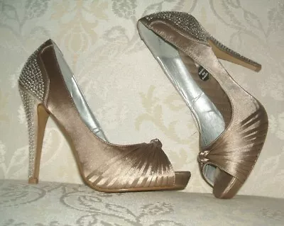 £27.99 • Buy Primark Pink Turquoise Beige Black Satin Diamante High Heel Shoes Size 3 - 7 New