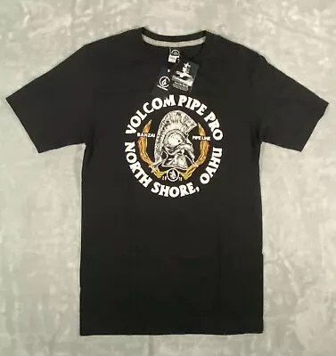 Volcom T Shirt Men Small Black PIPE PRO NORTH SHORE OAHU Short Sleeve Banzai • $13.88