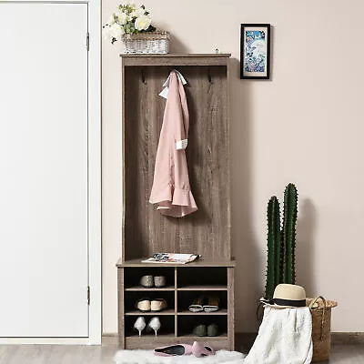 Wooden Entryway Coat Rack With Hook Single Shelf And Cube Storage Brown • $91.99