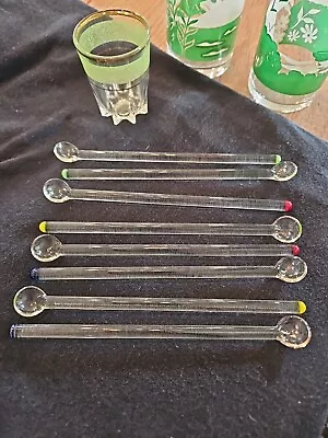 8 Midcentury Bar Glass Stir Sticks Spoons. Reto Vintage. Colored Tips • $10