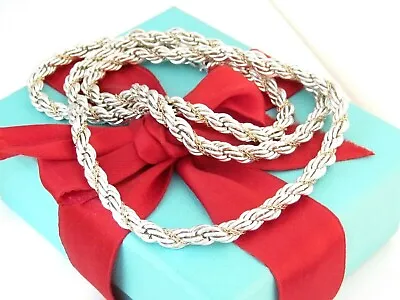 Tiffany & Co Silver 18K Gold Rope Necklace 24  Unisex Men Women • $499.94