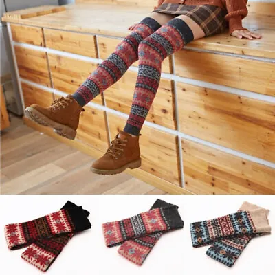 Women Warm Boot Cuffs Boho Knit Boot Stockings Rabbit Fur Thigh High Socks • $12.56