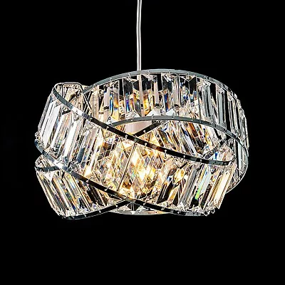 Giggi Chrome Intertwined Ring Ceiling Pendant Acrylic Crystal Modern Light Shade • £22.49