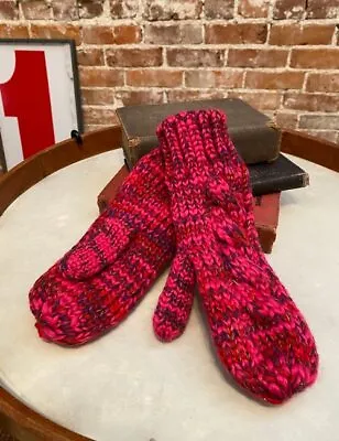$11.95 • Buy Isaac Mizrahi Pink Multi Cable Knit Mittens Faux Fur Lined New