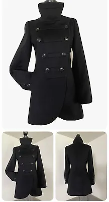 Zara Double Breasted Military/Hussar Style Black 100% Wool Short Coat Sz Small • $145