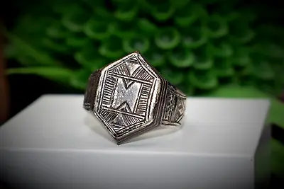 Antique 19th Century SILVER Masonic Jewish Heraldry Ring Abstract Geometric • $400