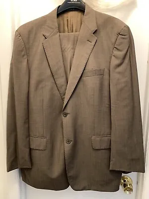 Chaps 2 Ps Mens Suit Brown Merino Wool Jacket 44R Pants 38R Brown Made In Italy • $60