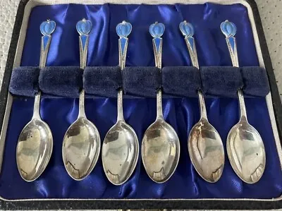 Collectable Solid Sterling Silver 925 Enamel Spoons Liberty & Co Art Nouveau • £284.99