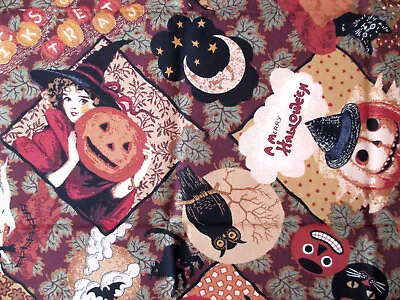 $14.99 • Buy 2009 Thimbleberries Pumpkin Spice Fabric Remnants Vintage Style Witch Black Cat