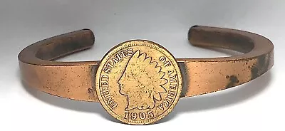 Vintage Estate 1905 Indian-Head Penny Copper Cuff Bracelet 6 1/4” • $29.99