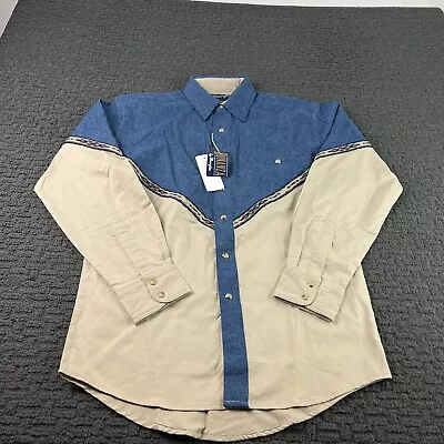 Wrangler Western Shirt Mens Small Beige Blue Pearl Snap Up Cowboy Long Sleeve • $24.99