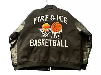 Vintage 90's Game Fire And Ice Basketball Varsity Promo Jacket Leather 2XL • $100