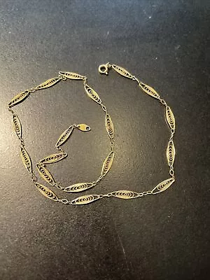 Vintage Crown Trifari Necklace Filigree Gold Tone 18” • $20