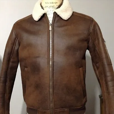 RainForest Bomber Jacket Mens Small Faux Leather Sherpa Lined Aviator • $39.87
