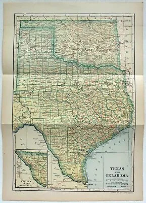 Texas & Oklahoma - Original 1911 Map By Dodd Mead & Company. Antique • $18
