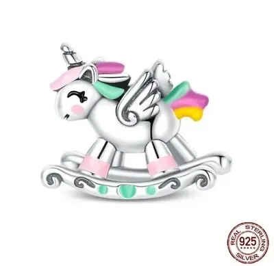 Silver S925 Multicoloured Rocking Unicorn Charm Pendant Bracelet Necklace • £12.79