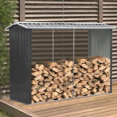 Black Metal Log Store Shed Tool Storage Shed Garden Fire Wood Farm Shelter Cabin • £105.95