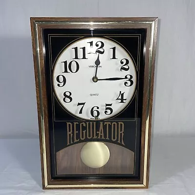 Verichron Regulator Quartz Wall Clock Wood Grain Gold Trim USA Made Rectangular • $39.95