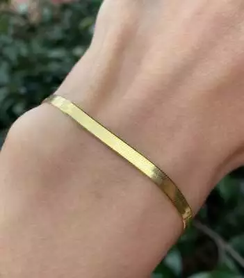 18K Gold Filled Tarnish-Resist 2mm Thin Italian Herringbone Chain Bracelet K5CB • $15.99