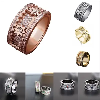 3D Spinner Ring Men's Rotating Gear Ring In High-Quality 925 Silver Geometric • $18.59