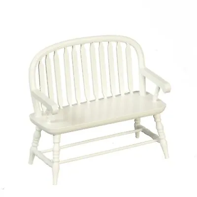 Dolls House White Wooden Colonial Windsor Bench Miniature 1:12 Scale Furniture • $15.54