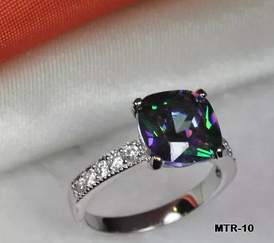 9.56 Carat Princess Cut Cz Mystic Topaz With Cz Accents Fashion Ring~mtr10-bl-t • $13.80