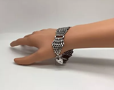 Hallmarked Solid Silver 7 Bar Gate Bracelet Art Deco Style Heart London 1980 25g • £120