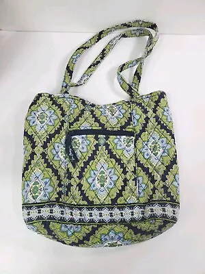 Vera Bradley Bag Cambridge Tote Purse Retired Green Navy Shoulder Snap Pocket • $13.99