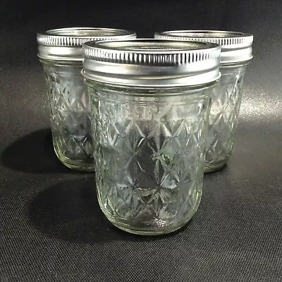 LOT 3 BALL Vintage Jelly Canning Jars 4  Tall Diamond Cut Pattern W/ Lids EUC • $19.99