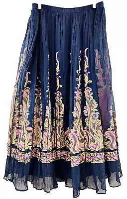 Coldwater Creek Black Pink Pleated Paisley Sheer Womens Boho Maxi Full Skirt L • $30