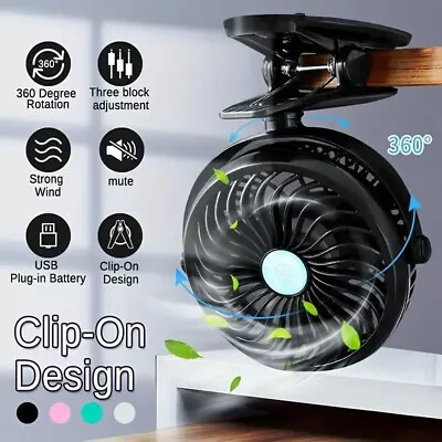 Portable Clip On Stroller Fan USB Rechargeable Battery Powerd 3 Speeds Mini Fans • $15.99