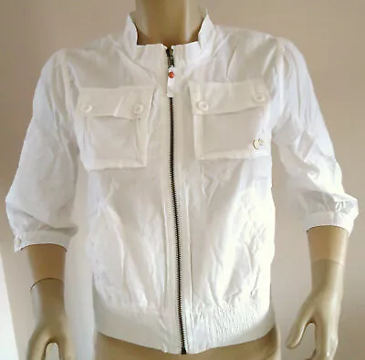 New Ladies White Cropped Lightweight Hooch Sandwich Jacket Size 10 • £4.99