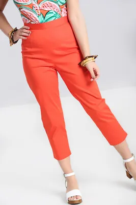 £10.99 • Buy HELL BUNNY Helen Cigarette Capri Trousers 8 10 12 18 Orange, 50s Rockabilly Pin