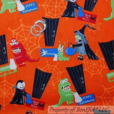 BonEful Fabric FQ Cotton Orange B&W Monster Door Inc Halloween Witch Costume HTF • $4.38