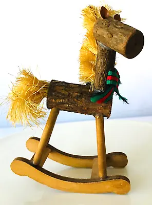 Wood Log & Brush Mane & Tail Rocking Horse Christmas Holiday Ornament 5.5  • $13.49