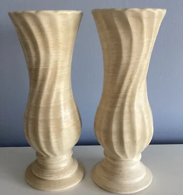 2 Vintage Haeger Pottery Swirl Vase Farmhouse MCM Pair Cream Beige Tan • $20