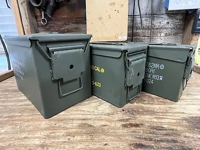 Military Surplus Ammo Can Set 30cal 50cal And Fat 50 SAW 3pk Metal Storage Cans • $58.50