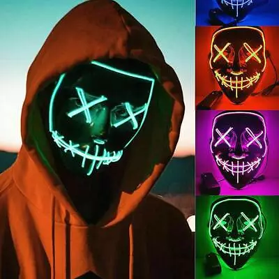 Halloween Cosplay Mask Wire Face Light Up  Purge Costume Scary Fluorescent Led • $15.79