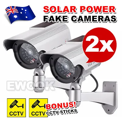 2pcs Solar Power Dummy Fake Security CCTV Camera LED Light Surveillance Outdoor • $23.95