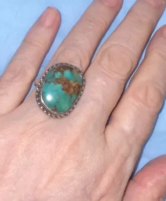 Vintage Navajo Large 13g’s Sterling Silver Native American Turquoise Ring Sz 8 • $168