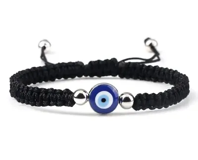 Evil Eye Bracelet Adjustable Mati Lucky Eye Black Band Silver Colour • $8.50