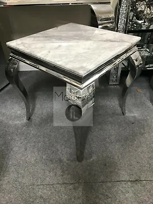 £202.70 • Buy Louis Side Table 60x60 With Grey Marble Top, Telephone Table Chrome Curved Leg