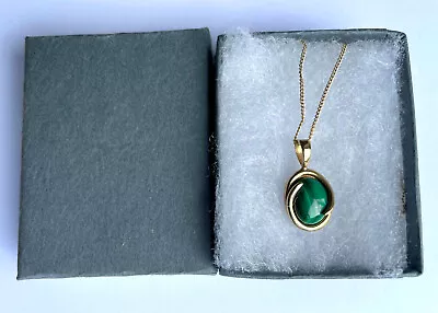 Small Natural Malachite Gold Charm Solid 8k Gold Charm Pendant With 18ins Chain • £29.99