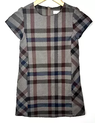 Zara Girls Soft Collection Dress Short Sleeve Lined Back Zip Gray Plaid Size 7/8 • $16.99