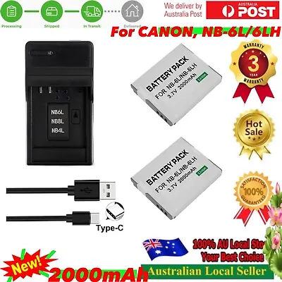 2 Battery + USB-C Charger For NB-6L Canon PowerShot SX280 HS SX540 HS SX600 HS • $34.55