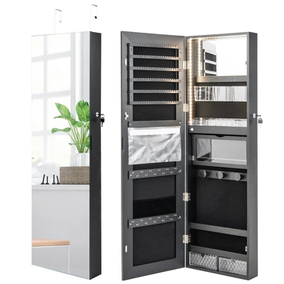 $150.90 • Buy Giantex Mirror Jewelry Cabinet Lockable 3-Color LED Mirror Wall Door Mounted