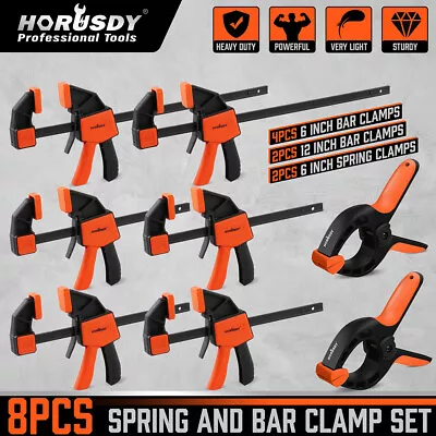 HORUSDY 8Pc Bar Clamp Set Woodworking F Clamps One-Handed Quick Release Spreader • $62.99